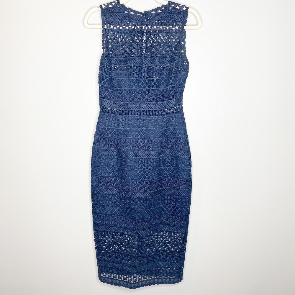 Nicholas Navy Blue Lace Cut Out Midi Cocktail Dress US 6